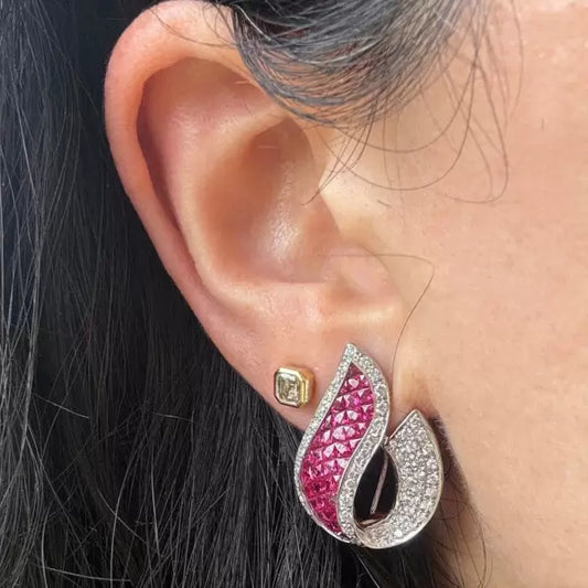 Vintage 8ctw Asscher Cut Ruby Clip Earrings