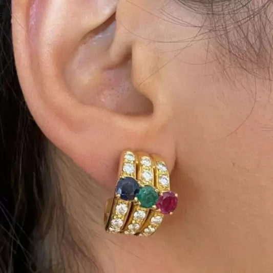 8ctw Round Cut Sapphire Ruby Emerald Hoop Earrings