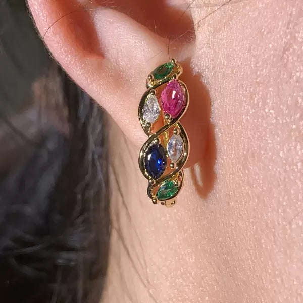 2.25ctw Marquise Cut Ruby Sapphire Emerald Omega-Back Stud Earrings