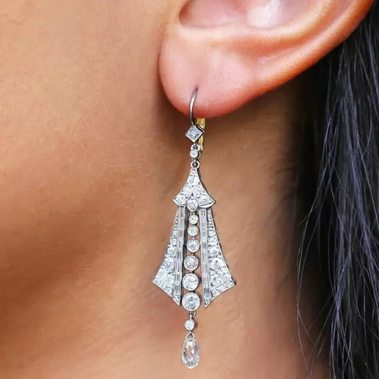 Art Deco 5ctw Round Cut White Sapphire Drop Earrings