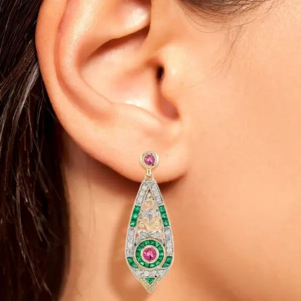 Art Deco 6ctw Round Cut Pink Tourmaline Drop Earrings