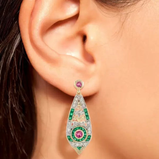 Art Deco 6ctw Round Cut Pink Tourmaline Drop Earrings