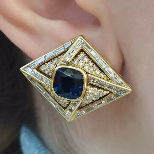 7.76ctw Cushion Cut Sapphire Stud Earrings