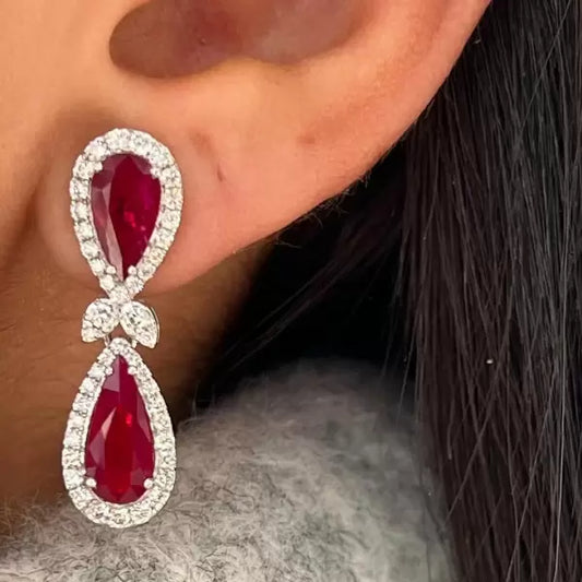 15ctw Pear Cut Ruby Drop Earrings