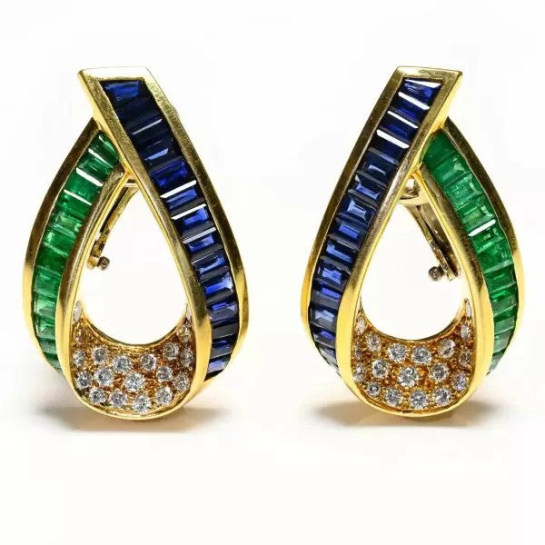 5.4ctw Baguette Cut Emerald Sapphire Stud Earrings