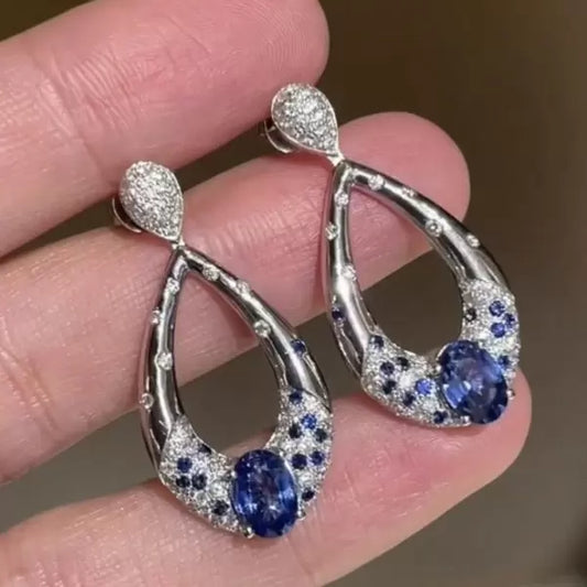 3.5ctw Oval Cut Sapphire Teardrop-shaped Drop Earrings
