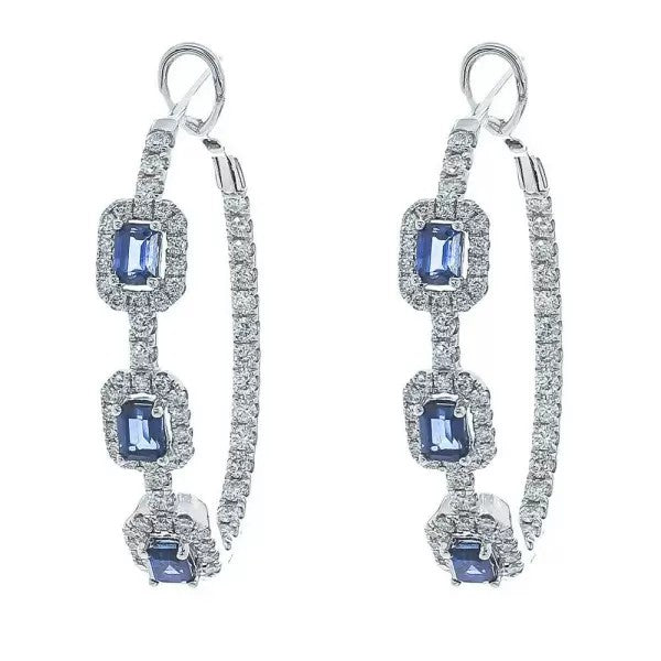 5ctw Emerald Cut Sapphire Hoop Earrings