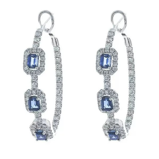 5ctw Emerald Cut Sapphire Hoop Earrings