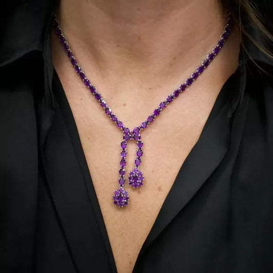 32ct Pear Cut Amethyst Double Pendant Necklace