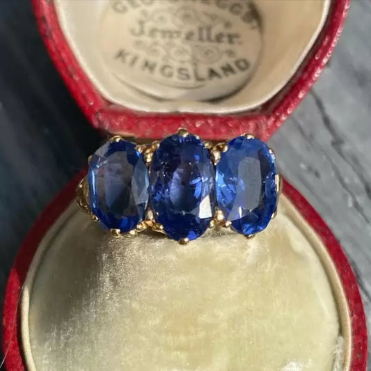 Vintage 4.7ctw Oval Cut Sapphire Trilogy Ring
