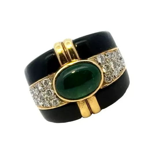 Vintage 5ctw Oval Cut Emerald Enamel Ring