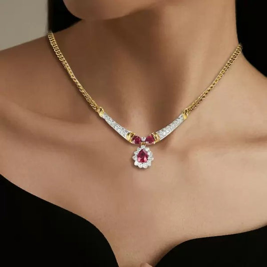 6ctw Pear Cut Ruby Pendant Necklace