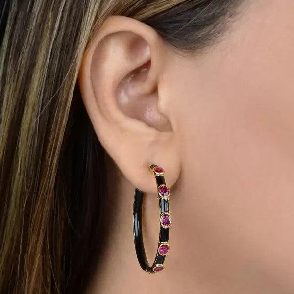 6ctw Oval Cut Ruby Enamel Hoop Earrings