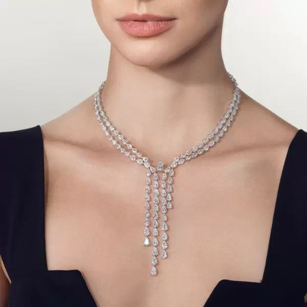 24ctw Pear Cut White Sapphire Chandelier Statement Necklace