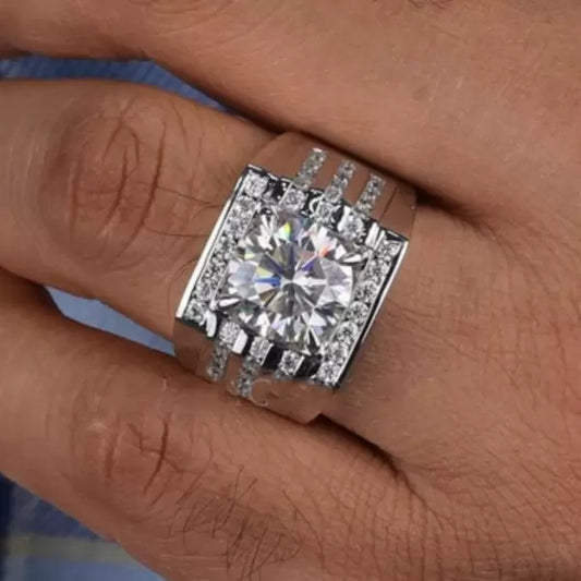 6.24ctw Round Cut White Sapphire Wide Engagement Ring