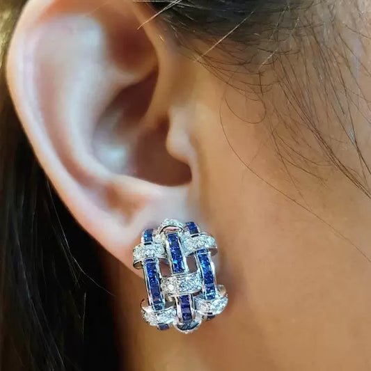 Art Deco 4.5ctw Princess Cut Sapphire Stud Earrings