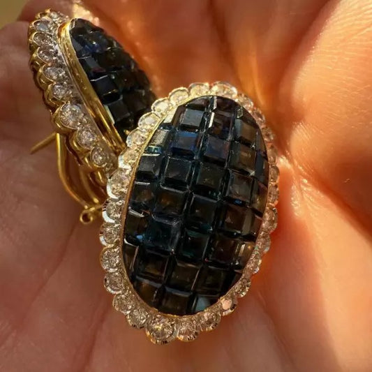 11ctw Asscher Cut Sapphire Invisible Setting Drop Earrings