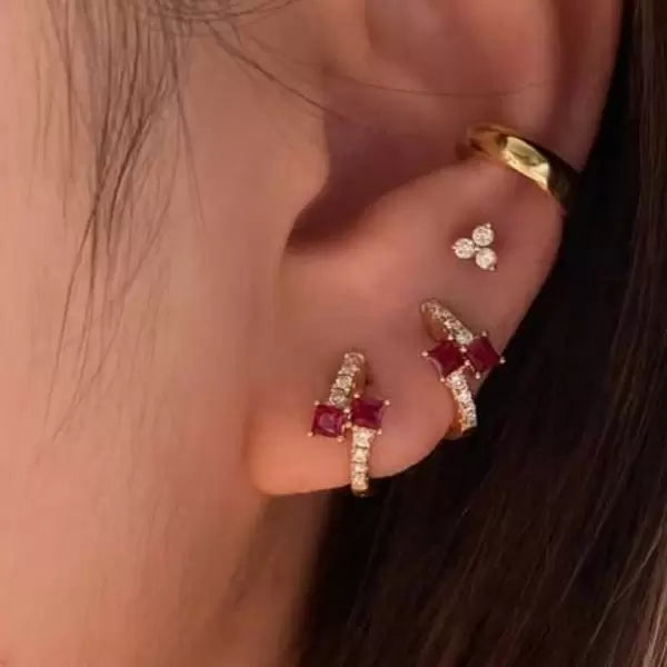 2.5ctw Princess Cut Ruby And White Sapphire Halo Stud Earrings