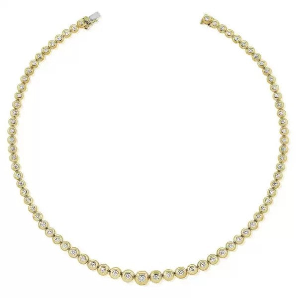 10ctw Round Cut White Sapphire Vintage Graduated Diamond Bubble Tennis Necklace