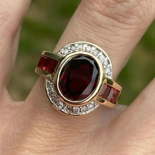 Art Deco Bezel Setting Oval Cut Garnet Sapphire Engagement Ring