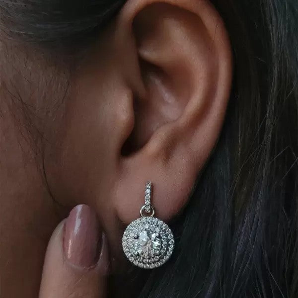 8ctw Round Cut White Sapphire Halo Dangle Drop Earrings