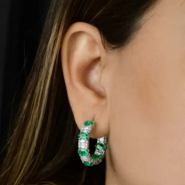 10.8ctw Oval Cut Emerald Hoop Earrings