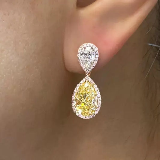 7.26ctw Pear Cut Yellow Sapphire Drop Earrings