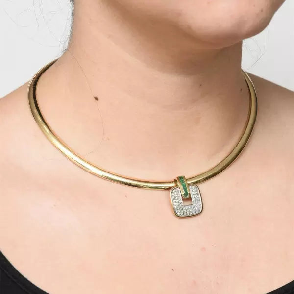 3ctw Round Cut Emerald Pendant Omega Necklace