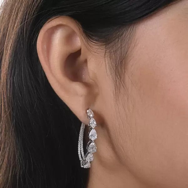 6.1ctw Pear Cut White Sapphire Hoop Earrings