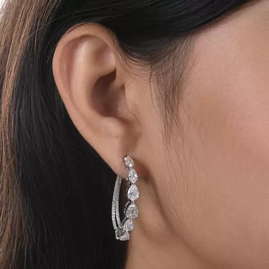 6.1ctw Pear Cut White Sapphire Hoop Earrings