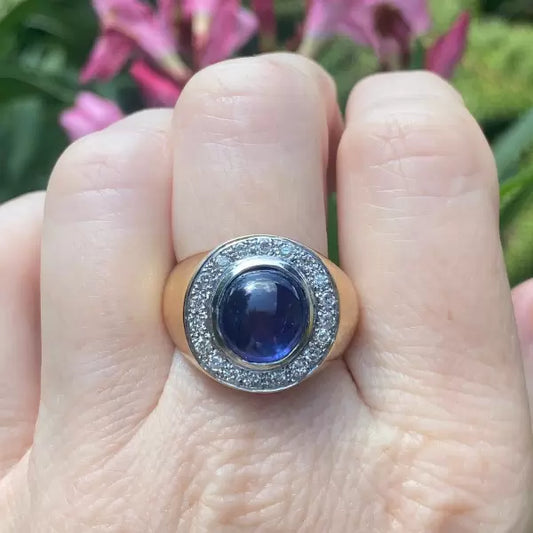 Vintage 6ctw Cabochon Cut Sapphire Halo Ring