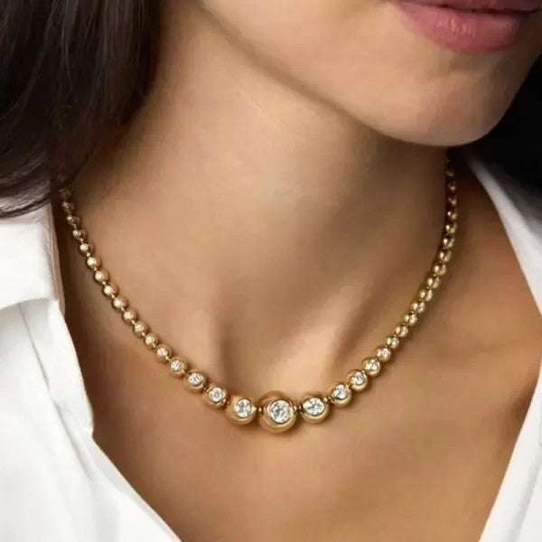 10ctw Round Cut White Sapphire Vintage Graduated Diamond Bubble Tennis Necklace