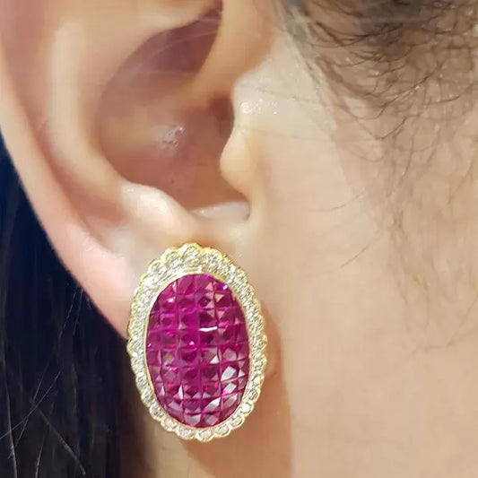 8.84ctw Asscher Cut Ruby Invisible Set Stud Earrings