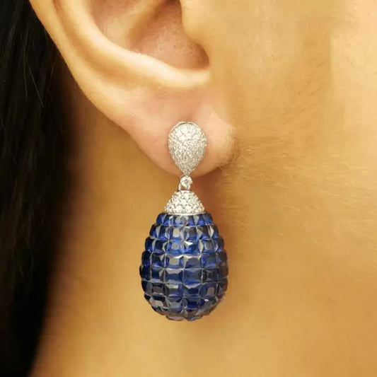 7.41ctw Asscher Cut Ruby Invisible Set Teardrop Earrings