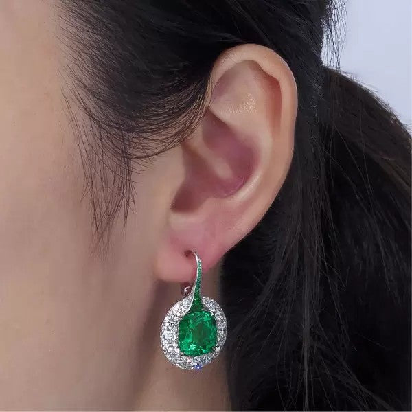 9ctw Cushion Cut Emerald Drop Earrings