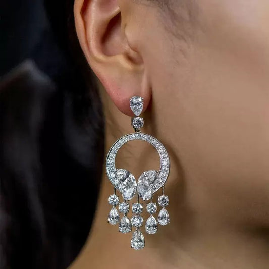 28.19ctw Mixed Cut Open-Work Chandelier Drop Earrings