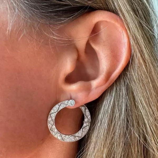 Art Deco 2.28ctw Round Cut White Sapphire Hoop Earrings