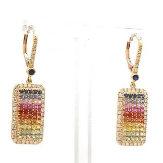 10ctw Round Cut Rainbow sapphire Dog Tag Earrings