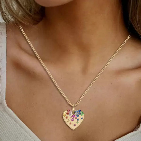 3ctw Round Cut Rainbow Heart Scattered Pendant Necklace