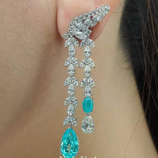 24Ctw Pear Cut White Sapphire Aquamarine Drop Earrings