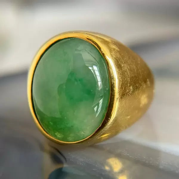 8ctw Cabochon Cut Emerald Vintage Jade Cocktail Ring