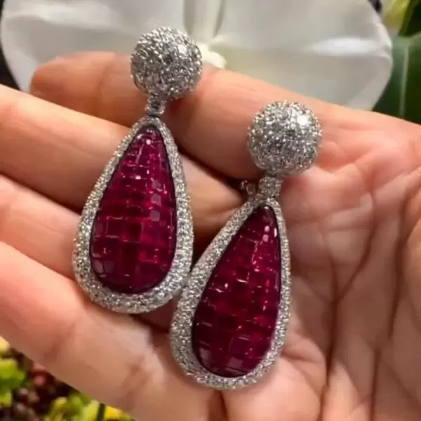 15ctw Vintage Asscher Cut Ruby Invisible Setting Earrings