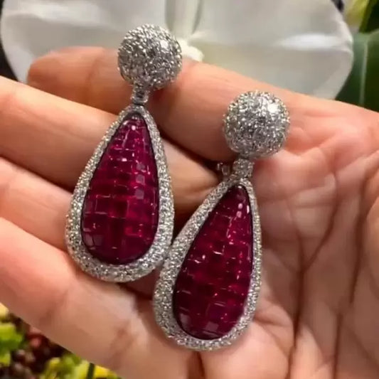 15ctw Vintage Asscher Cut Ruby Invisible Setting Earrings