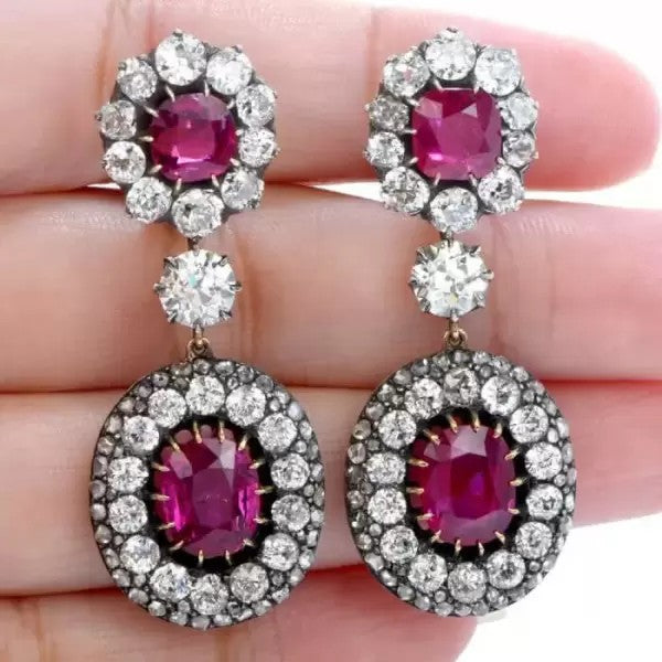20ctw Vintage Oval & Cushion Cut Ruby Cocktail Drop Earrings