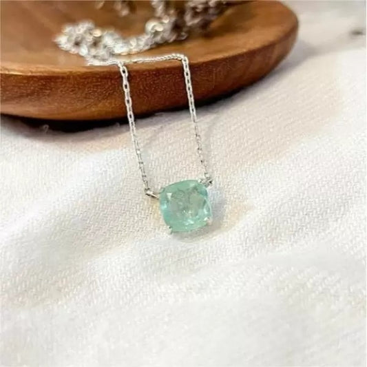 3ct Simple Gemstone Cushion Cut Aquamarine Pendant Necklace