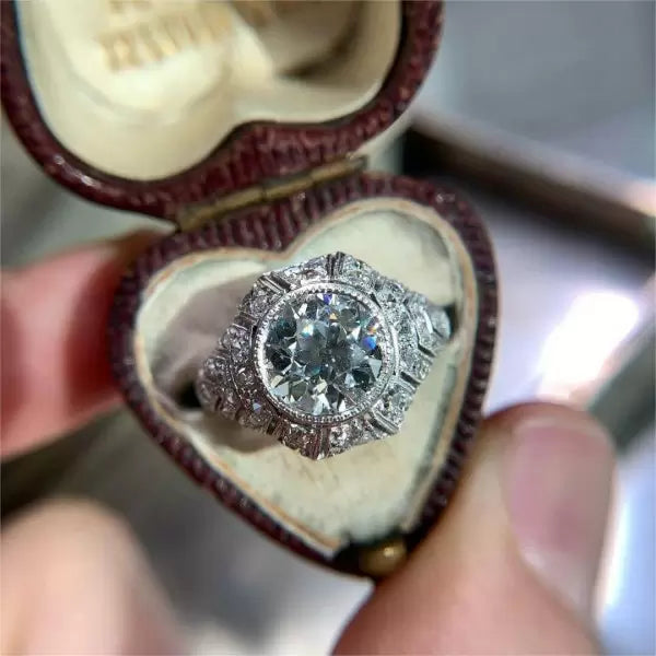 5ctw Round Cut White Sapphire Vintage Art Deco Ring