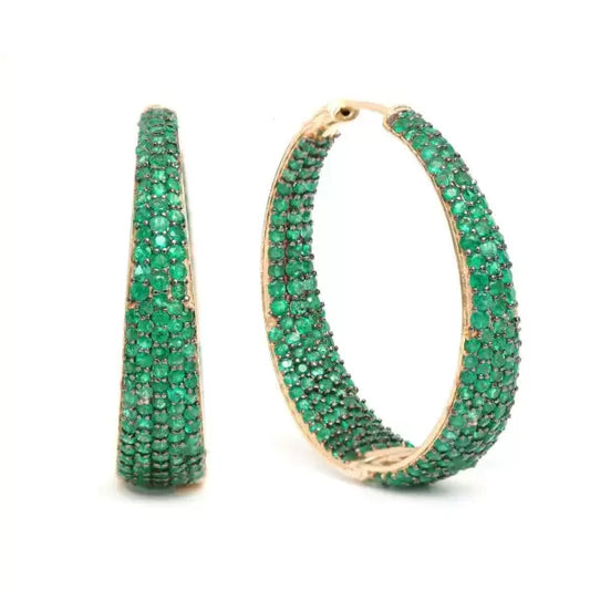 10ctw Round Cut Emerald Pave Big Hoop Earrings