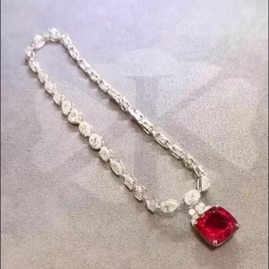 30ctw Cushion Cut Ruby Pendant Necklace
