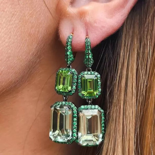 12ctw Emerald Cut Peridot & Green Beryl Drop Earrings
