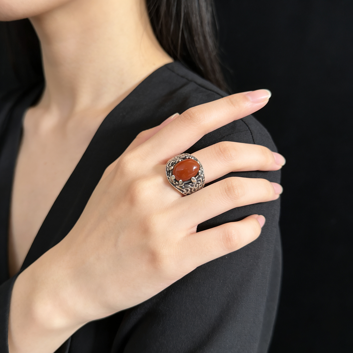 925 Sterling Silver Vintage Inlaid Ring | Trendy Hong Kong Punk Style, Unisex Fashion（YS-20250926-8）